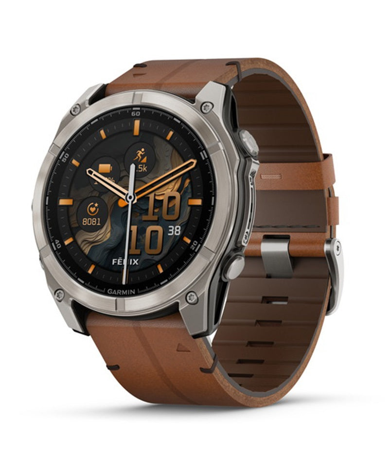 fenix 8 Sapphire AMOLED 51mm フラッグシップGPSウォッチ Ti / Chestnut Leather Band 010-02905-81
