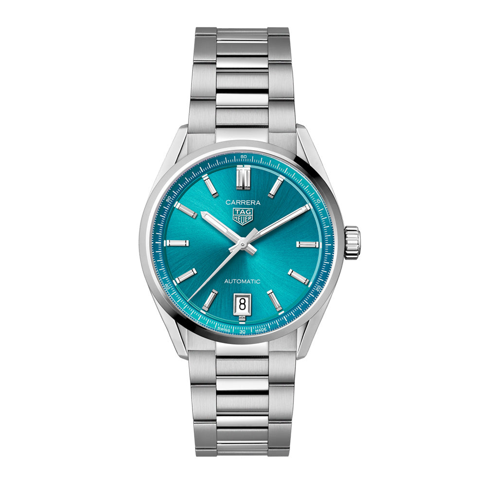 タグ・ホイヤー TAG Heuer 腕時計 カレラ デイト WBN2316.BA0001 ターコイズブルー文字盤 デイト 裏スケ 夜光針 SS 自動巻き 【箱・保付き】 【中古】 タグ・ホイヤー カレラ デイト 自動巻 36 mm WBN2316.BA0001 – THREEC WEB