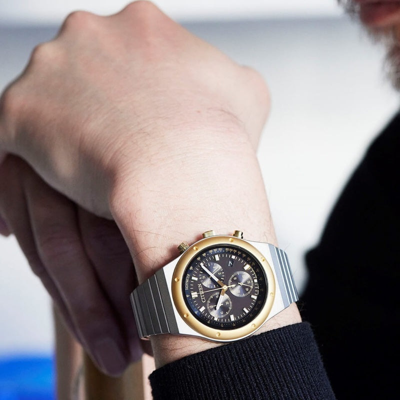 世界限定1,100本 レコードレーベル 1984 クロノグラフ エコ・ドライブ AT2544-64E シチズン