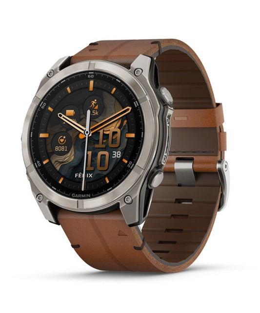 fenix 8 Sapphire AMOLED 51mm フラッグシップGPSウォッチ Ti / Chestnut Leather Band 010-02905-81  ガーミン